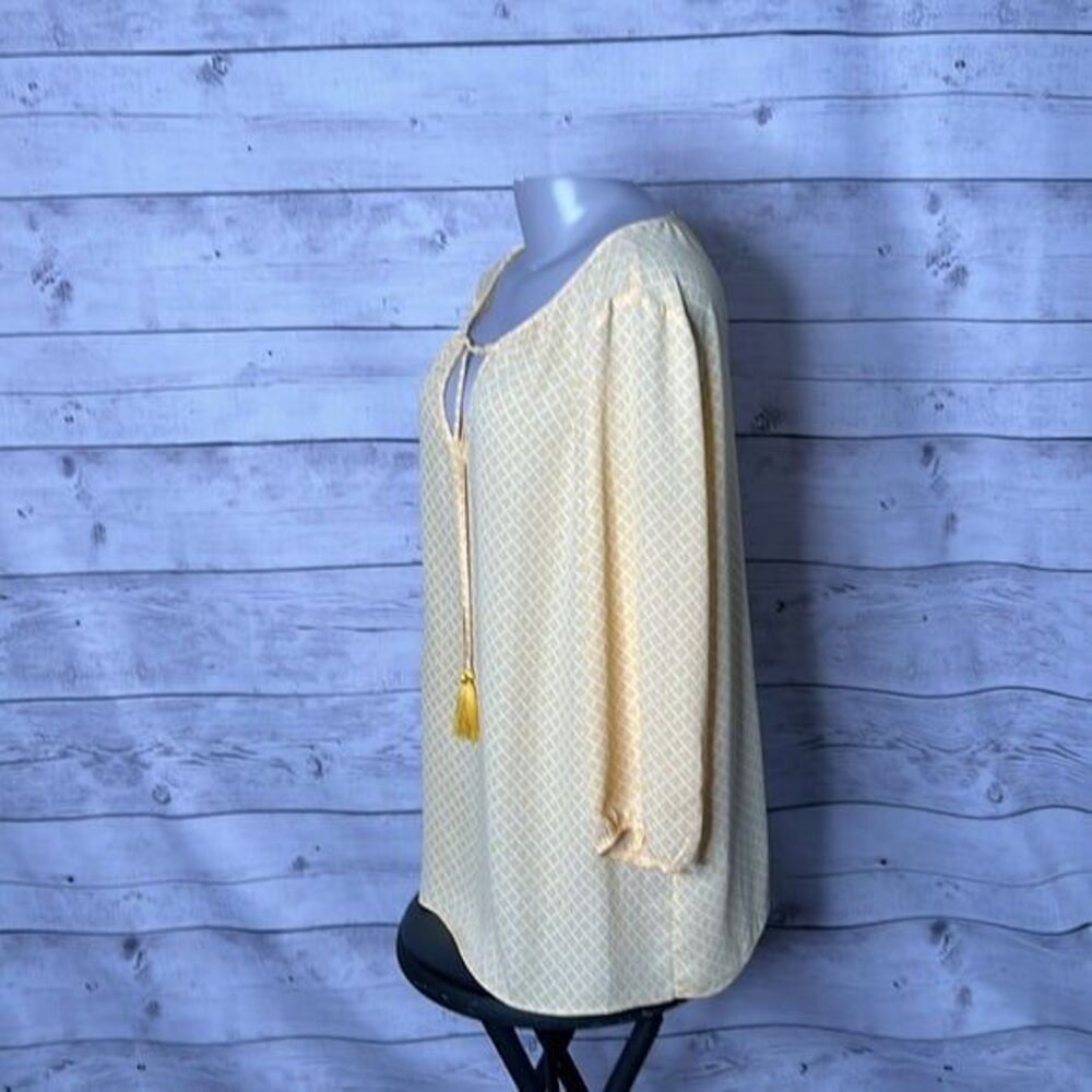 Banana Republic yellow blouse, white diamond pattern BX20
